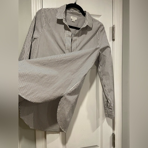 J. Crew Size S Black White Stripe Long Sleeve V Neck Collared Popover Tunic Top - Picture 4 of 10